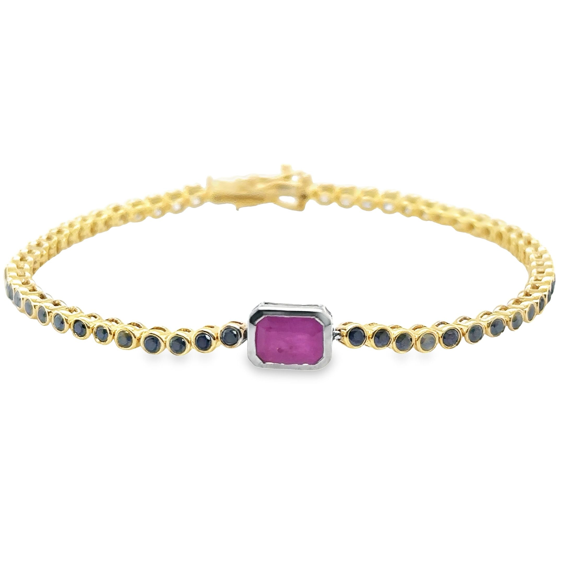14K Yellow Gold Black Diamond With Ruby Tennis Bracelet 2.83 TCW