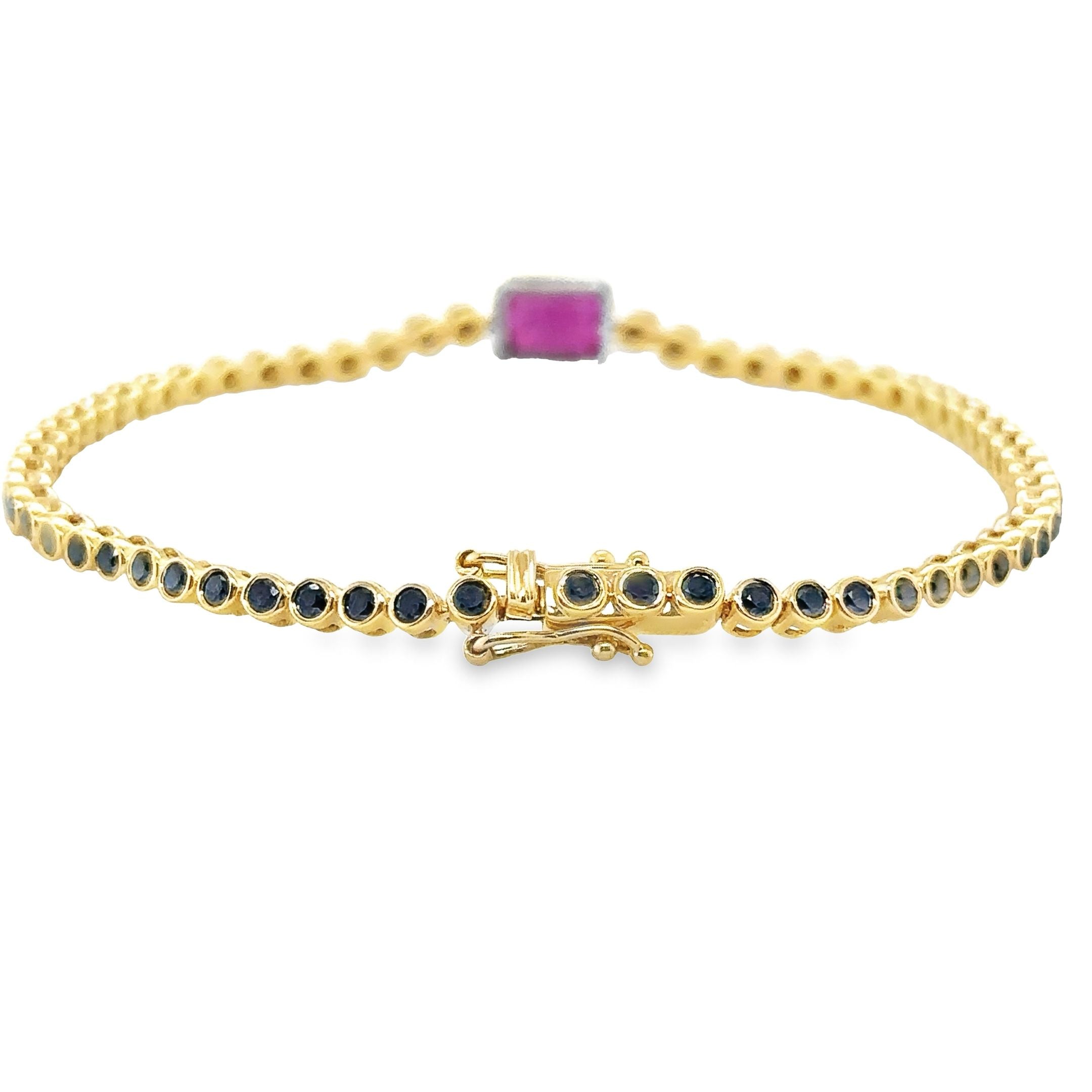 14K Yellow Gold Black Diamond With Ruby Tennis Bracelet 2.83 TCW