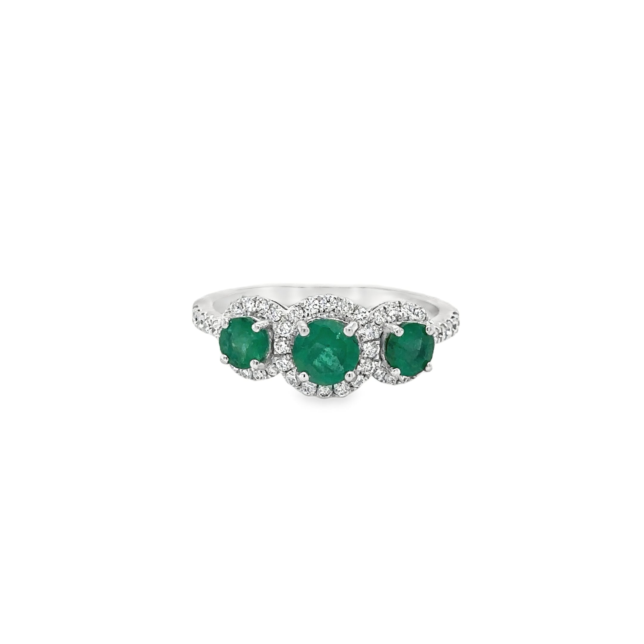 14K White Gold Emerald & Diamonds Ring 1.24 TCW