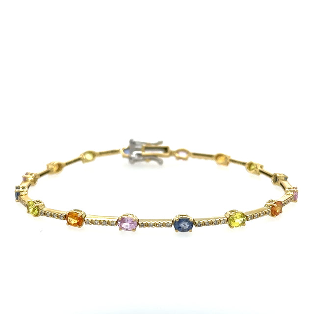 18K Yellow Gold Multi Sapphire & Diamonds Bracelet 3.60 TCW