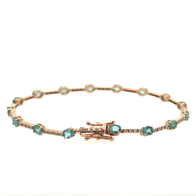 18K Rose Gold Emerald & Diamonds Bracelet 2.65 TCW