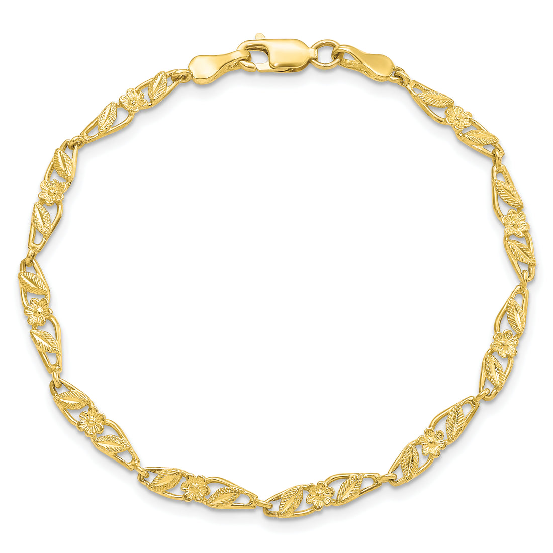 Flower Chain Bracelet In 10k Yellow Gold