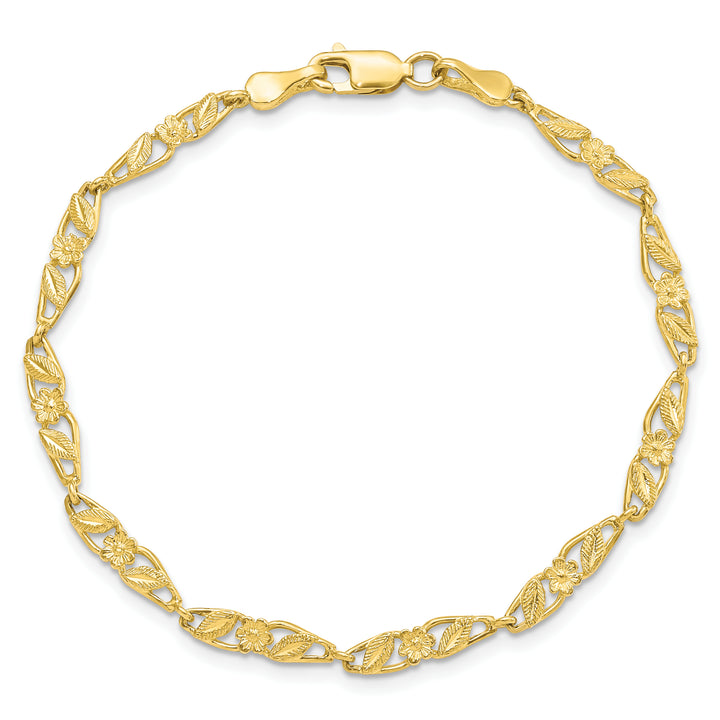 Flower Chain Bracelet In 10k Yellow Gold