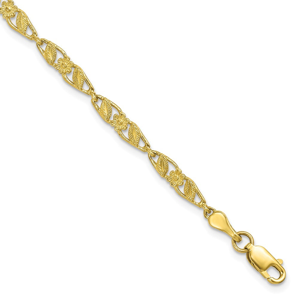 Flower Chain Bracelet In 10k Yellow Gold