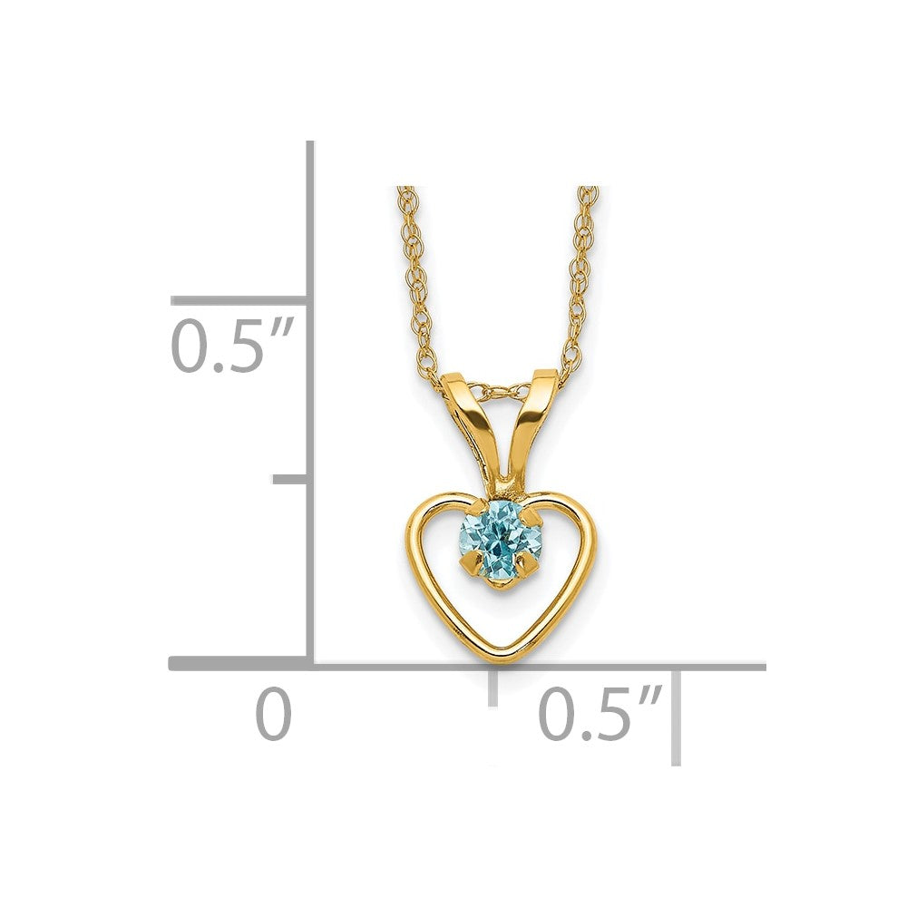 10k Madi K 3mm Blue Zircon Heart Birthstone Necklace