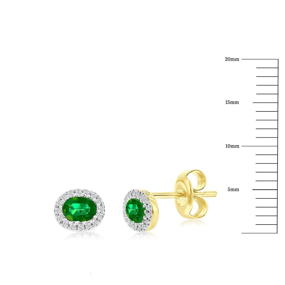 Diamond & Emerald Halo Stud Earring In 14k Yellow & Gold