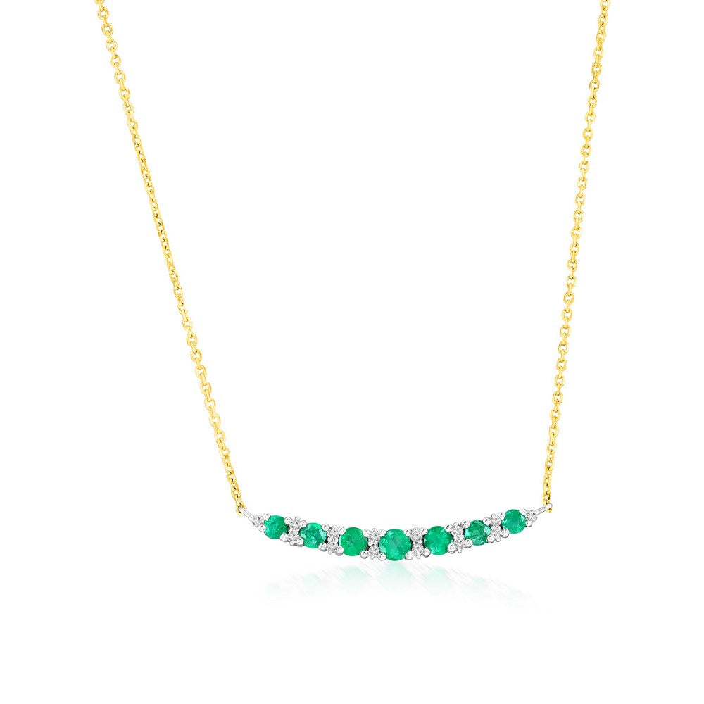 Diamond & Emerald Classic Bar Necklace In 14k Yellow & Gold