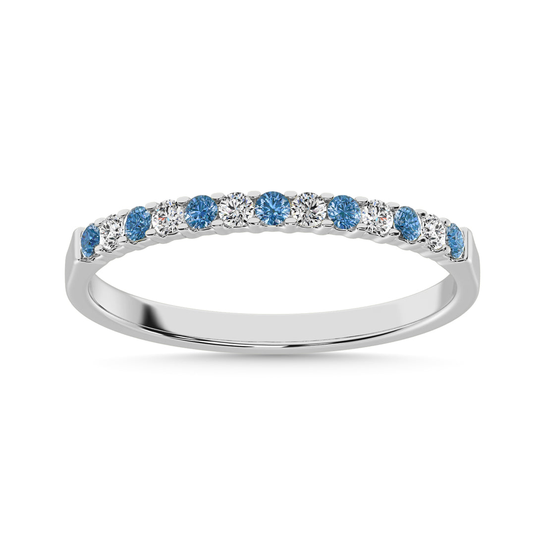 Diamond & Blue diamond Anniversary Stackable Ring In 14k White & Gold