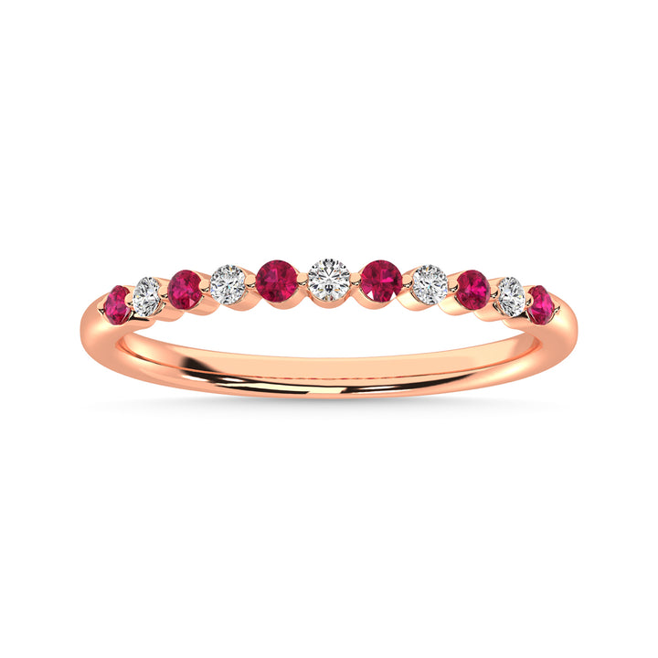 Diamond & Ruby Anniversary Stackable Ring In 14k Rose & Gold