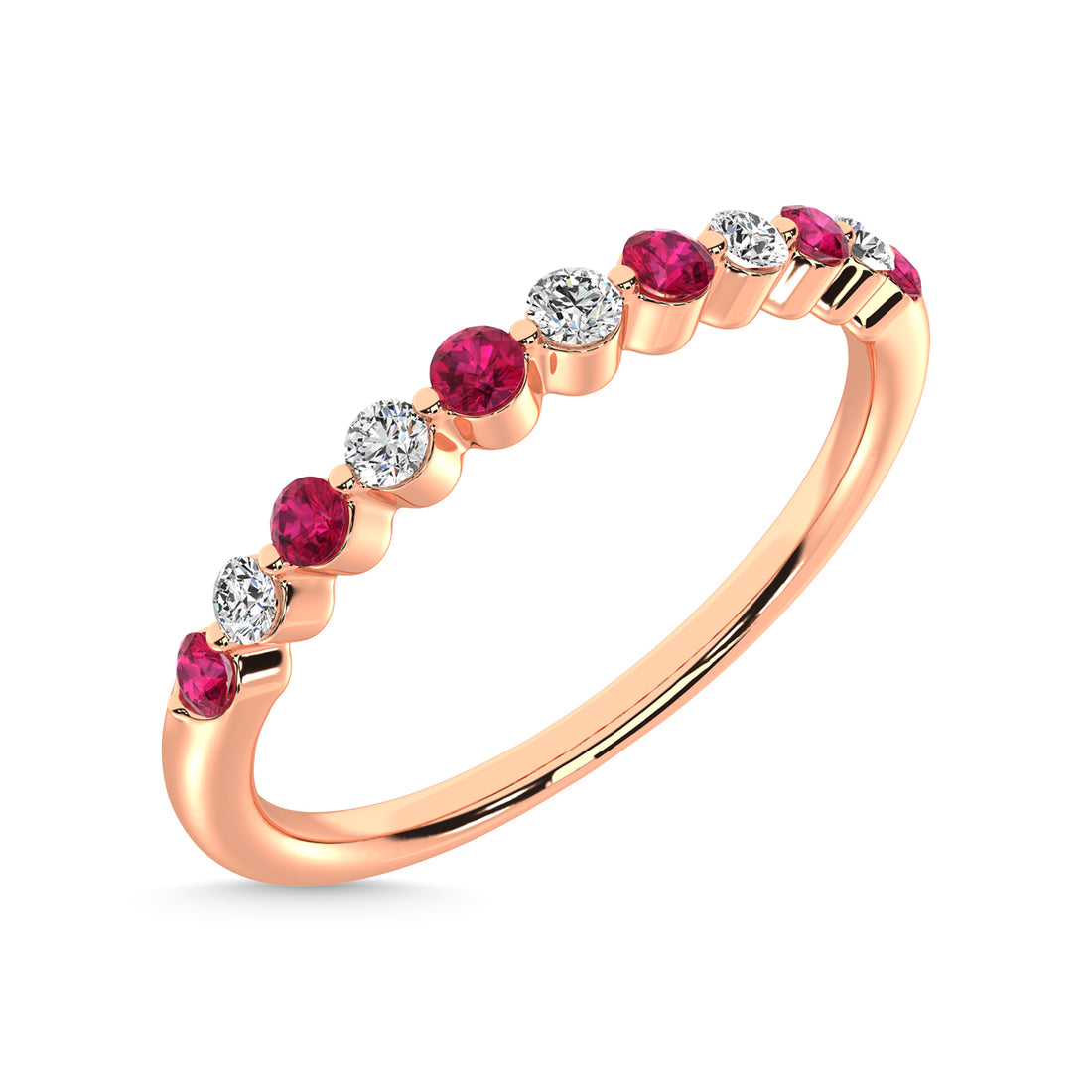 Diamond & Ruby Anniversary Stackable Ring In 14k Rose & Gold