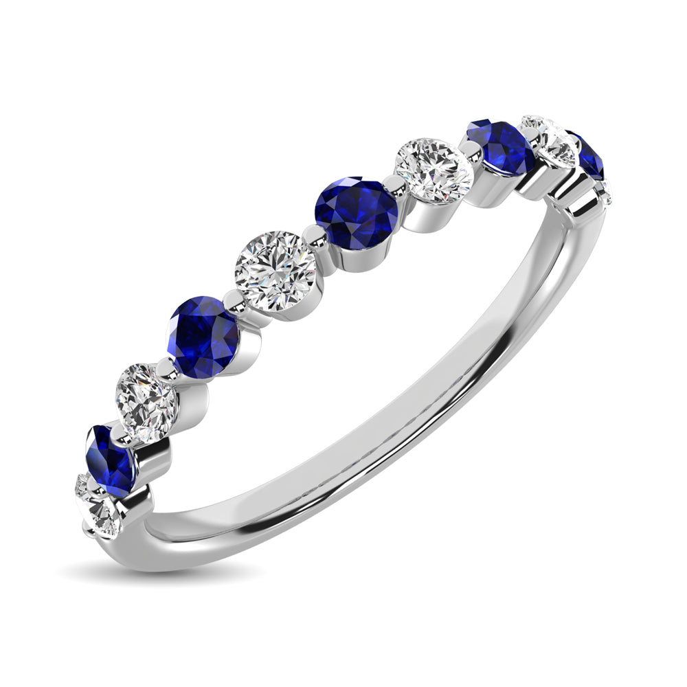 Diamond & Sapphire Anniversary Stackable Ring In 14k White & Gold