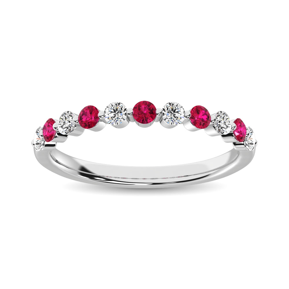 Diamond & Ruby Anniversary Stackable Ring In 14k White & Gold