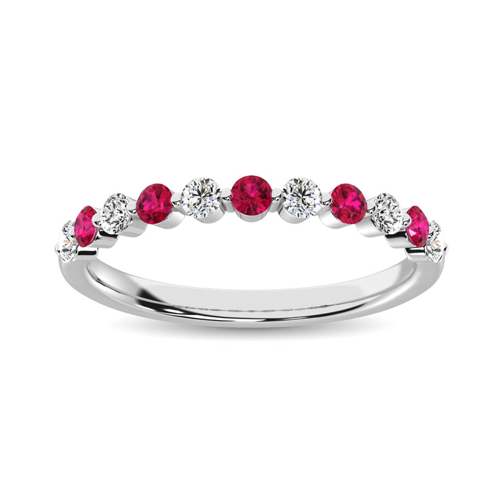 Diamond & Ruby Anniversary Stackable Ring In 14k White & Gold