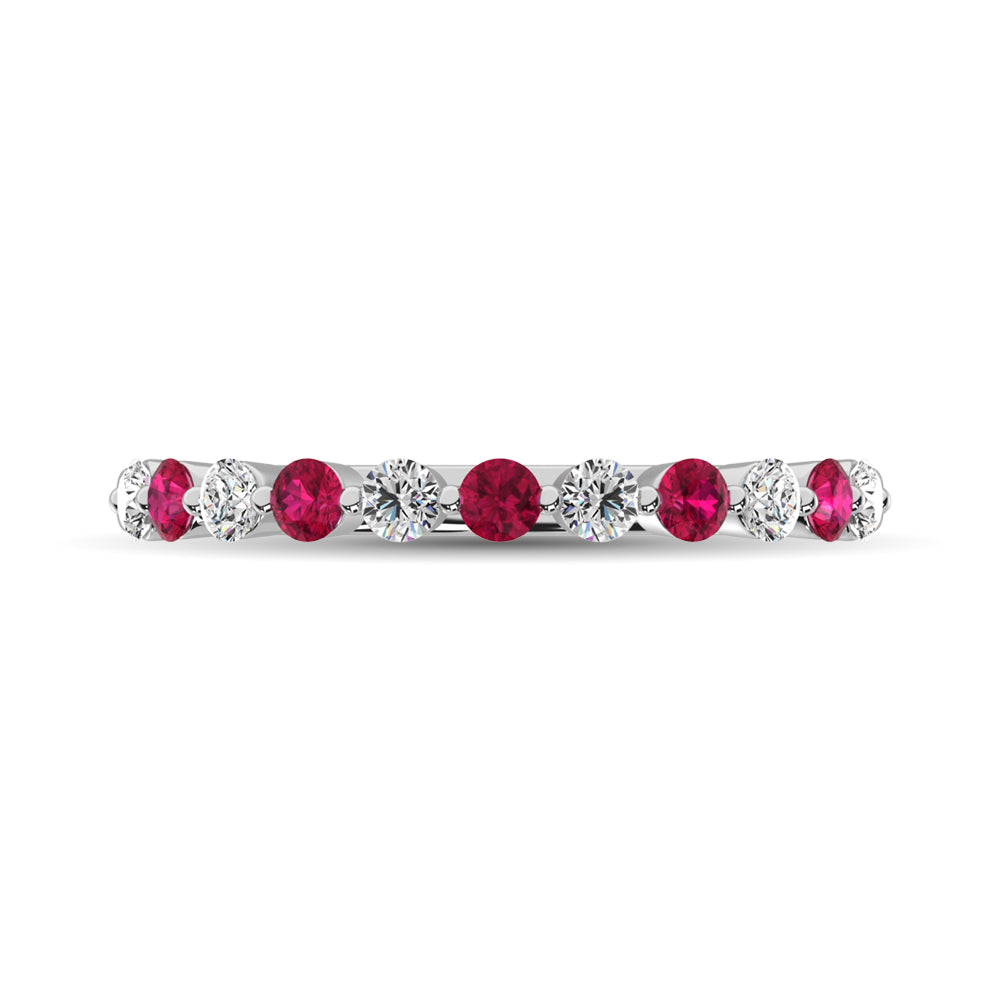 Diamond & Ruby Anniversary Stackable Ring In 14k White & Gold