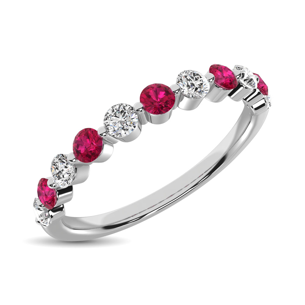 Diamond & Ruby Anniversary Stackable Ring In 14k White & Gold