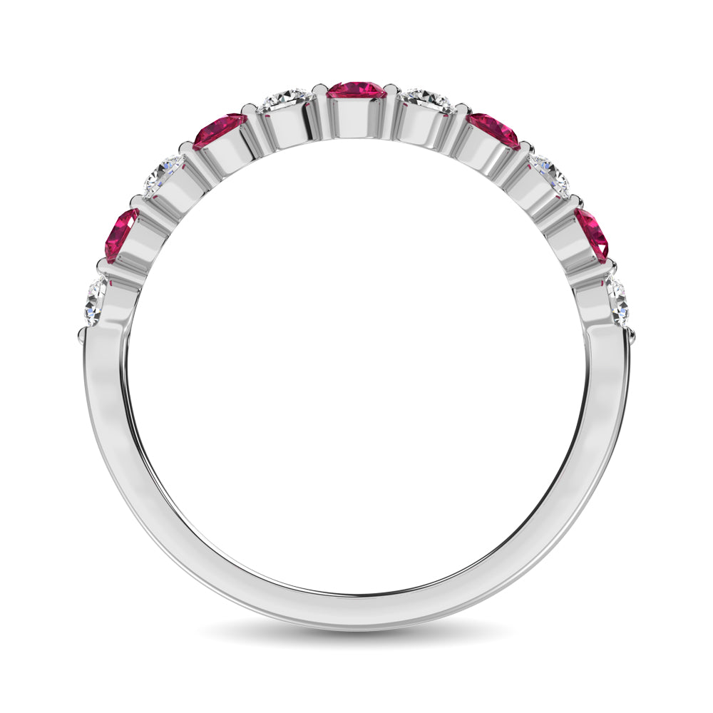 Diamond & Ruby Anniversary Stackable Ring In 14k White & Gold