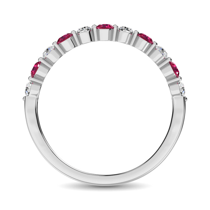 Diamond & Ruby Anniversary Stackable Ring In 14k White & Gold