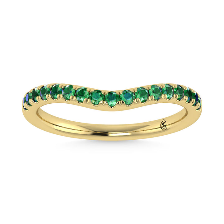 Emerald CurvedChevron Ring In 14k Yellow Gold