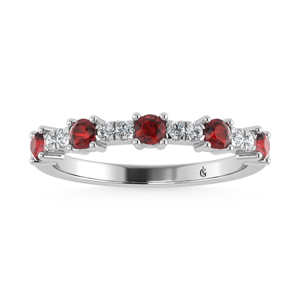 Diamond & Garnet Alternate Stackable Ring In 14k White & Gold