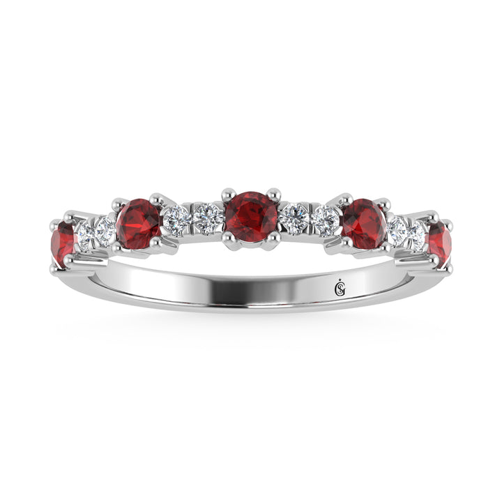 Diamond & Garnet Alternate Stackable Ring In 14k White & Gold