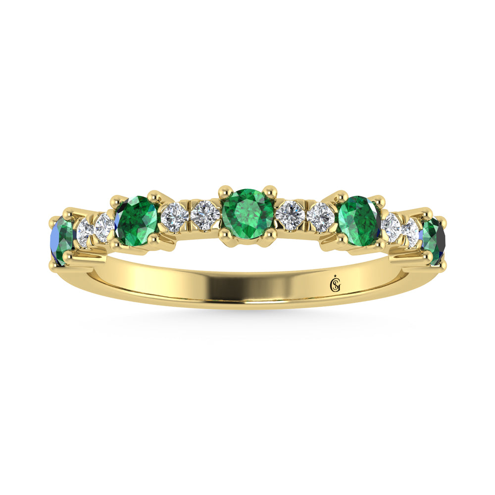 Diamond & Emerald Alternate Stackable Ring In 14k Yellow & Gold