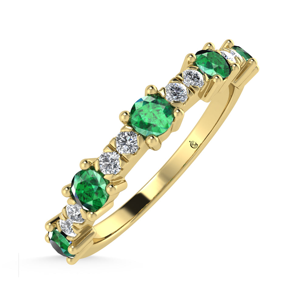 Diamond & Emerald Alternate Stackable Ring In 14k Yellow & Gold