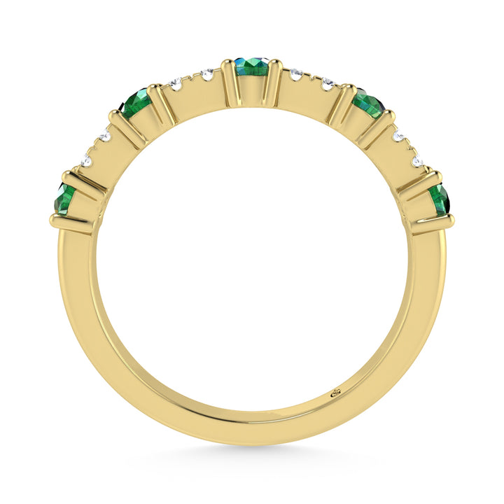 Diamond & Emerald Alternate Stackable Ring In 14k Yellow & Gold