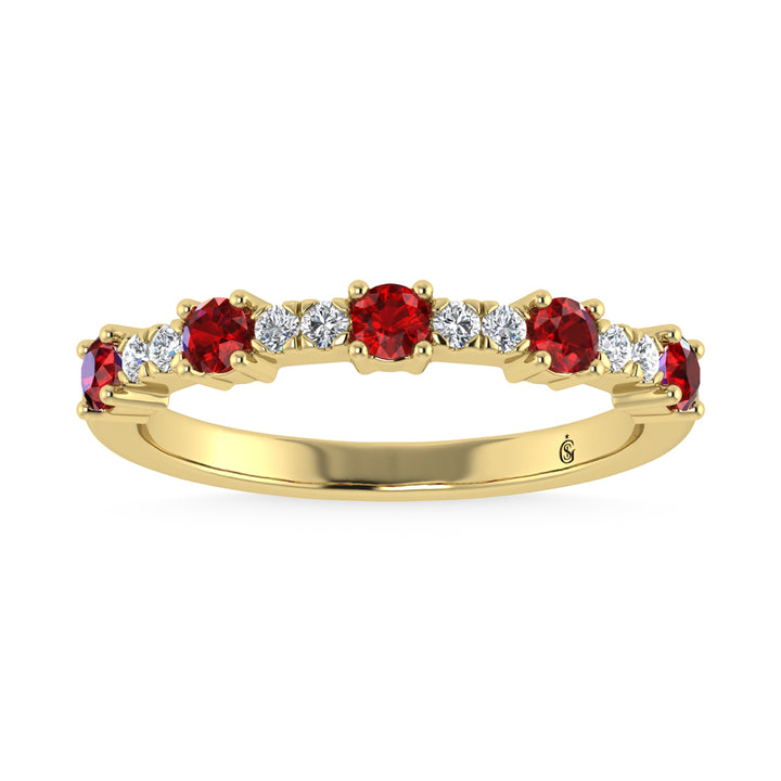 Diamond & Ruby Alternate Stackable Ring In 14k Yellow & Gold