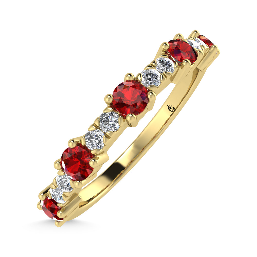 Diamond & Ruby Alternate Stackable Ring In 14k Yellow & Gold