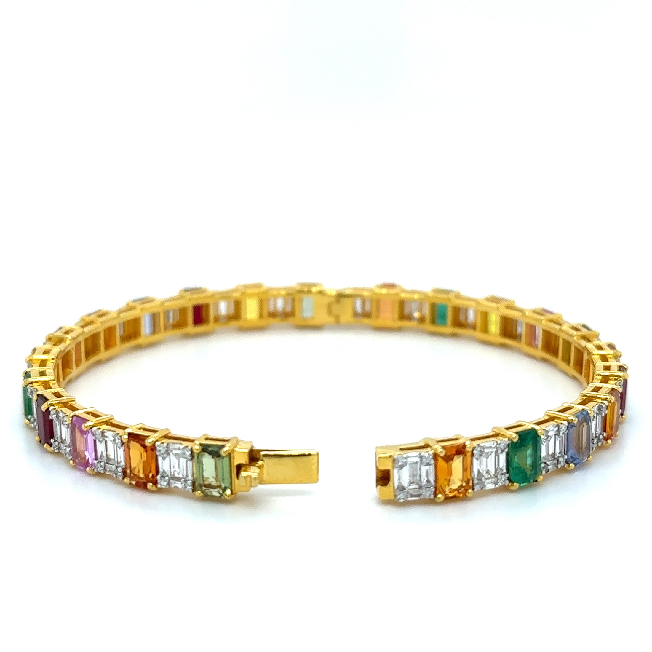 18K Yellow Gold Emerald, Ruby, Multi Sapphire & Diamonds Bangle 16.13 TCW