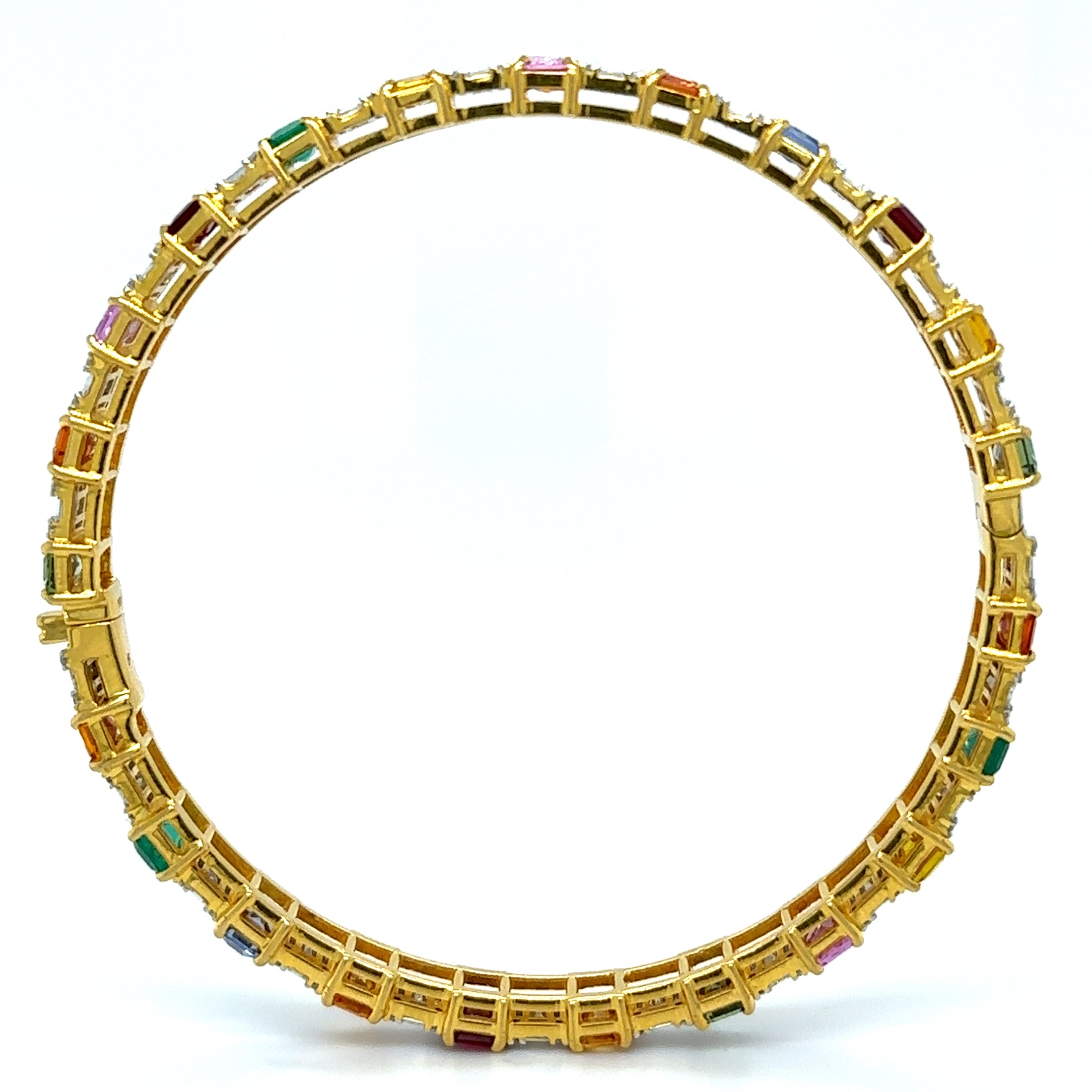 18K Yellow Gold Emerald, Ruby, Multi Sapphire & Diamonds Bangle 16.13 TCW