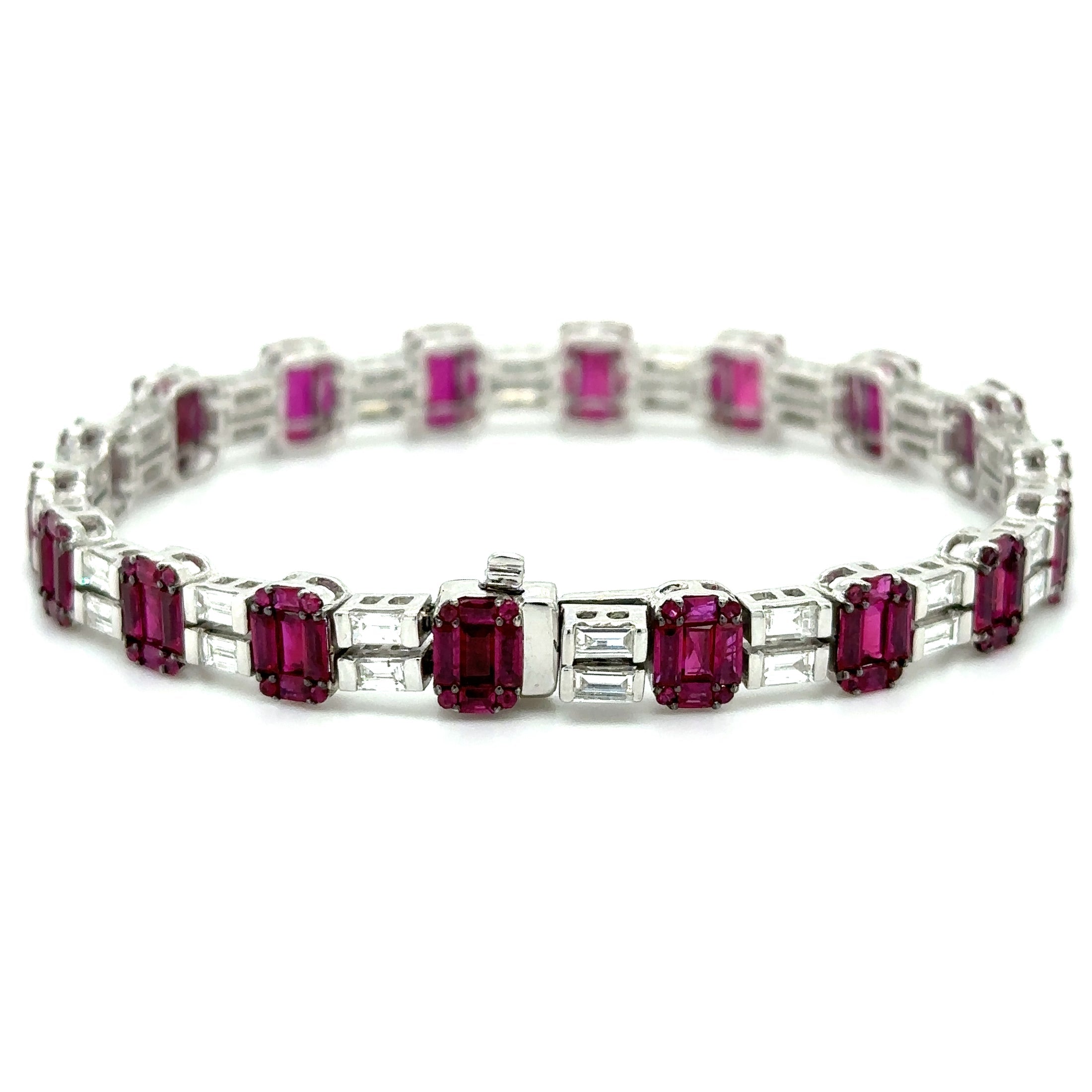 18K White Gold Ruby & Diamond Bracelet  11.22 TCW