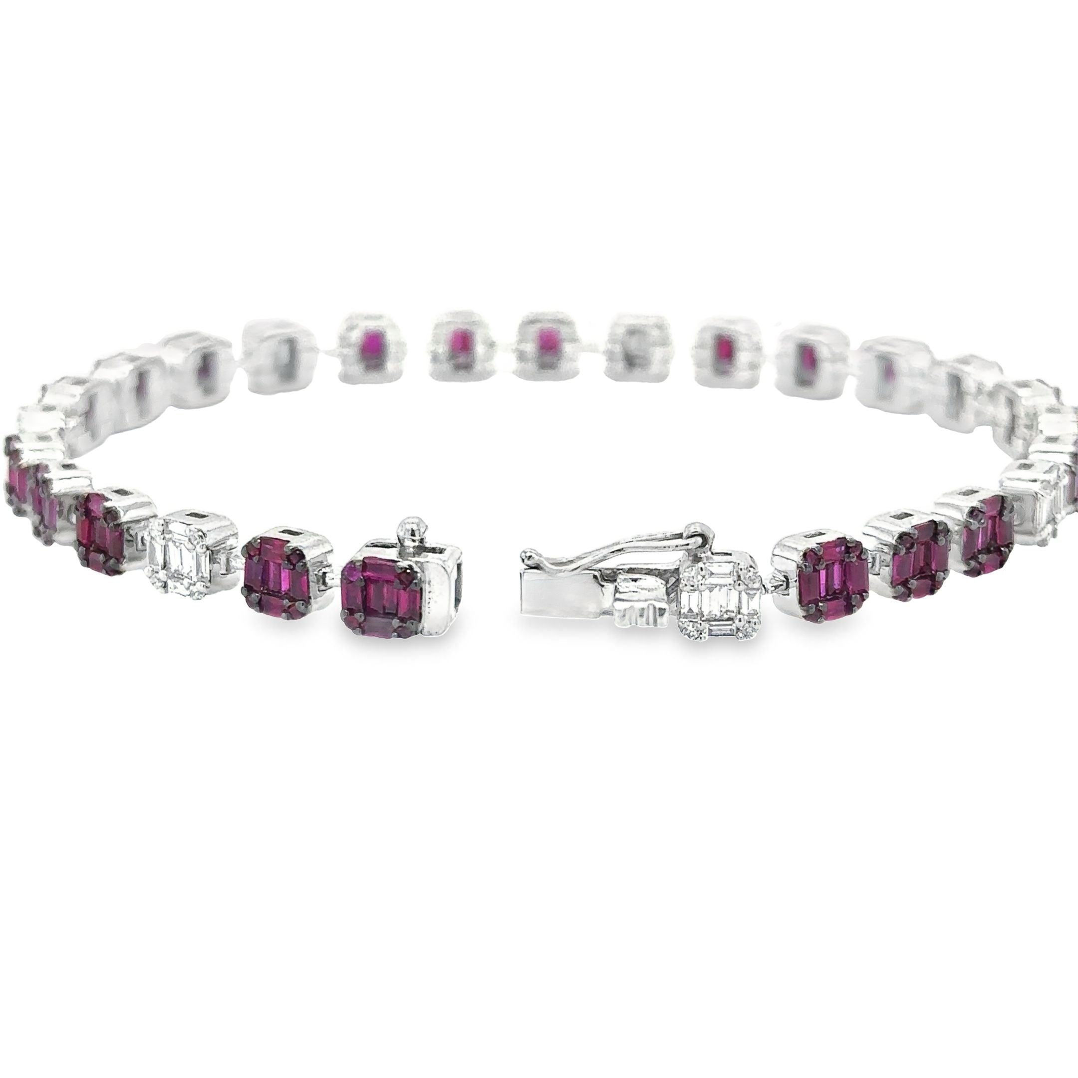 14K White Gold Ruby & Diamonds Tennis Bracelet  4.70 TCW