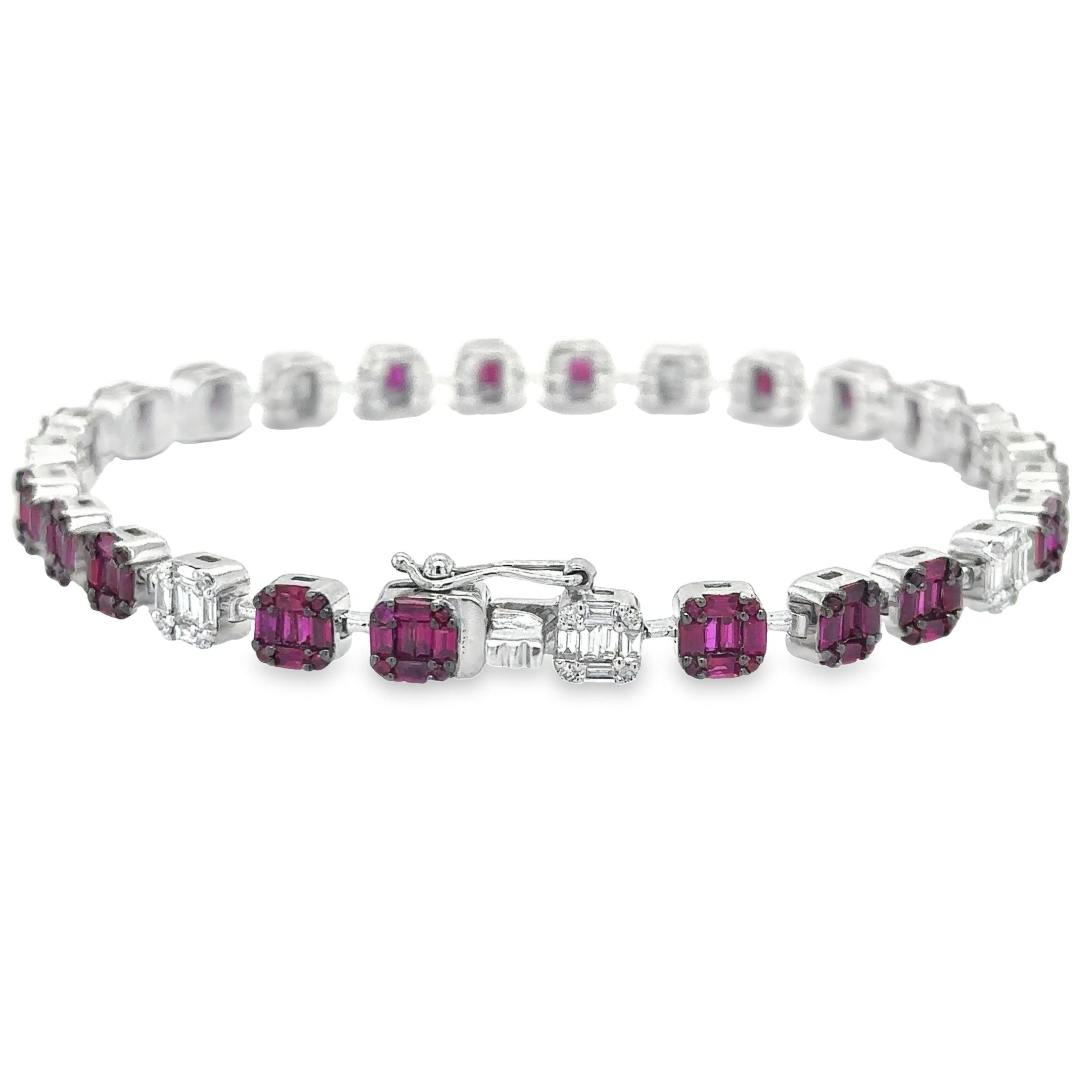 14K White Gold Ruby & Diamonds Tennis Bracelet  4.70 TCW