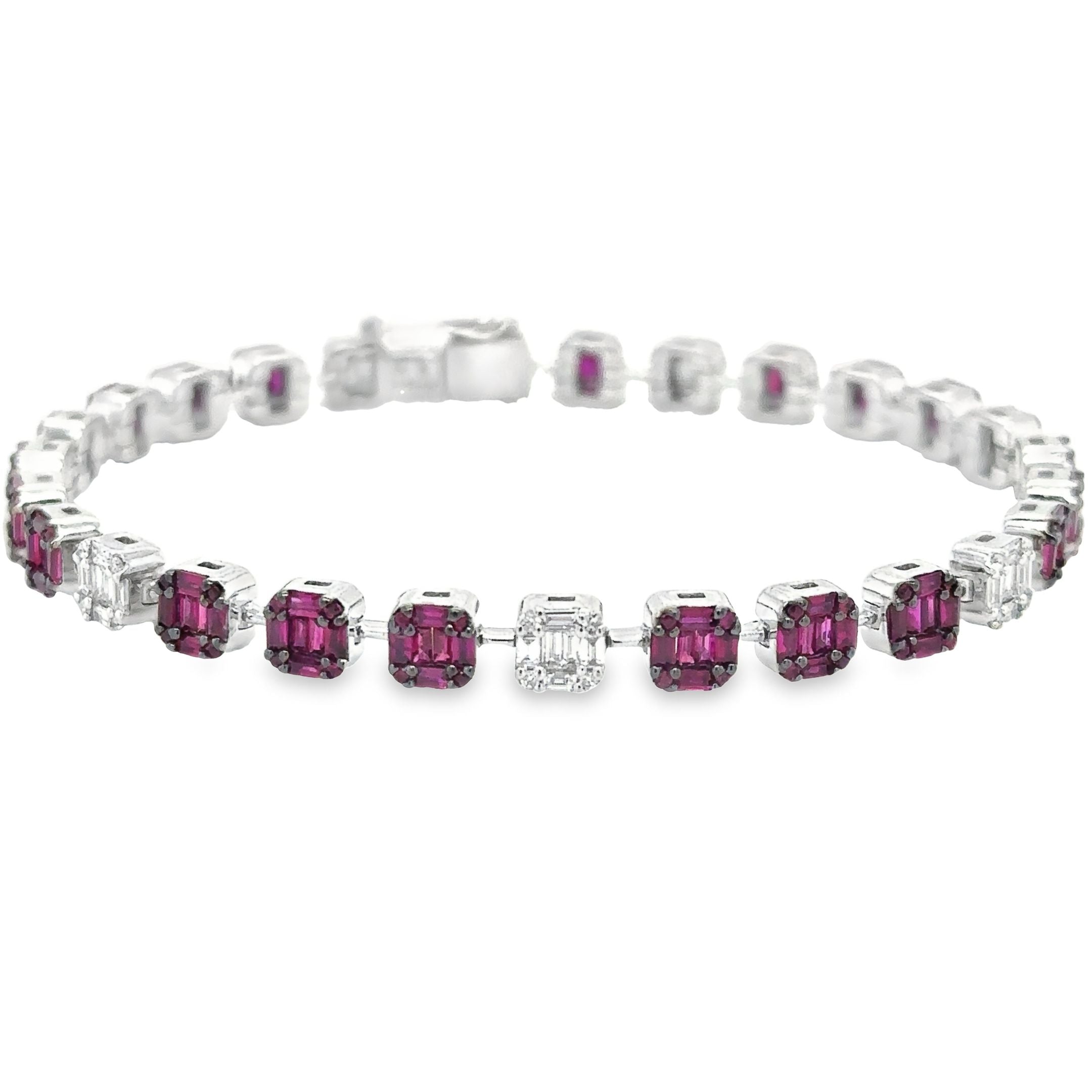 14K White Gold Ruby & Diamonds Tennis Bracelet  4.70 TCW