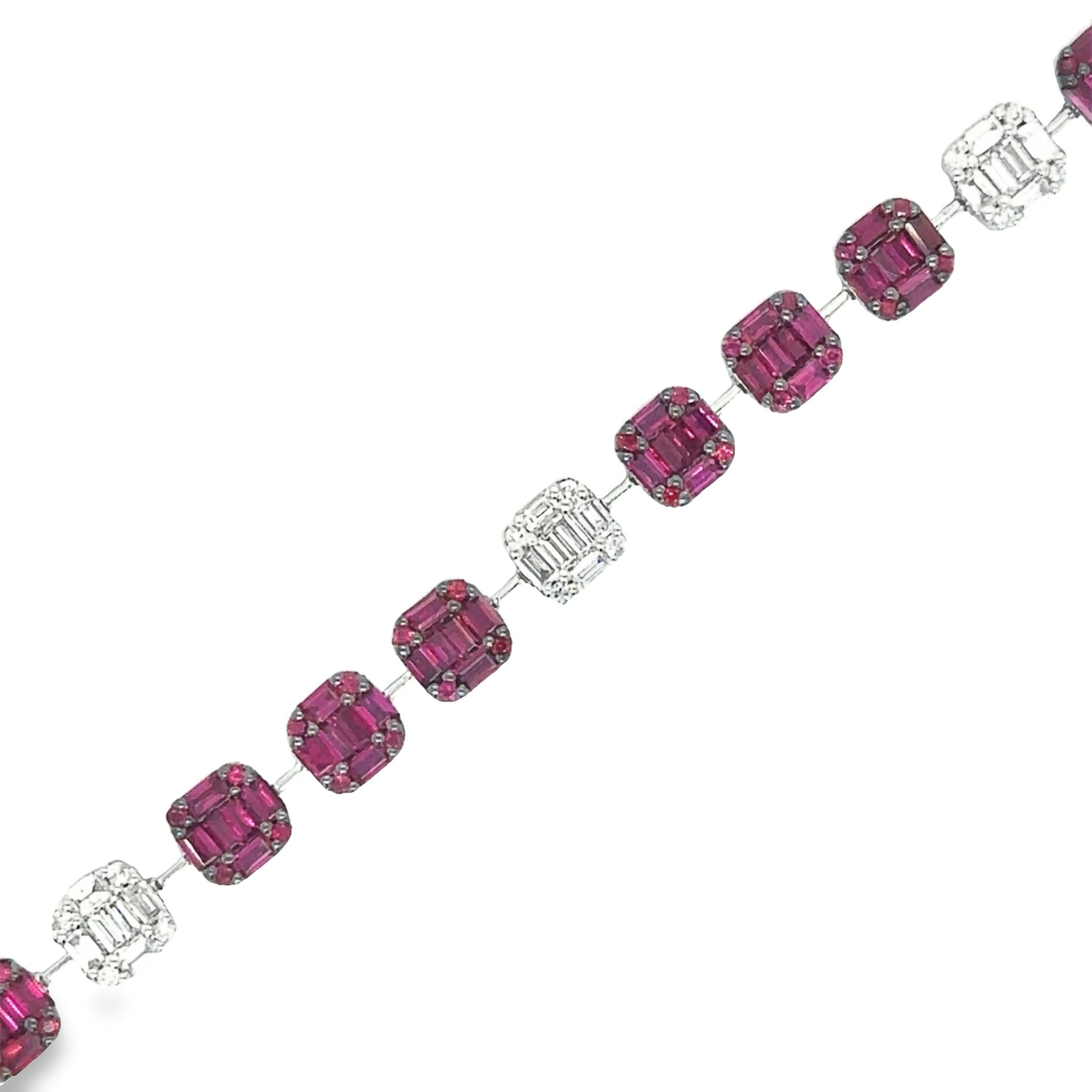 14K White Gold Ruby & Diamonds Tennis Bracelet  4.70 TCW