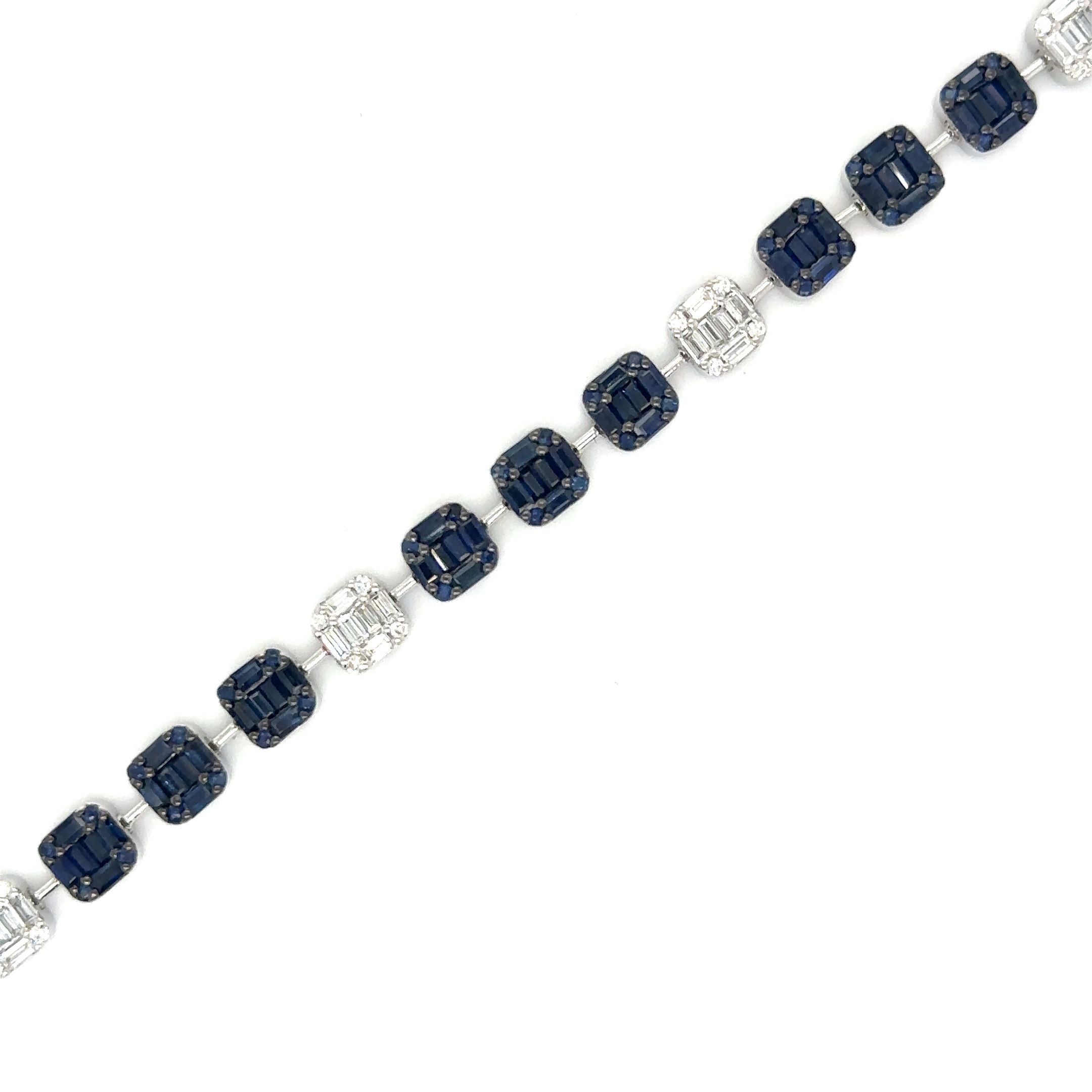 14K White Gold Sapphire & Diamonds Tennis Bracelet 5.04 TCW