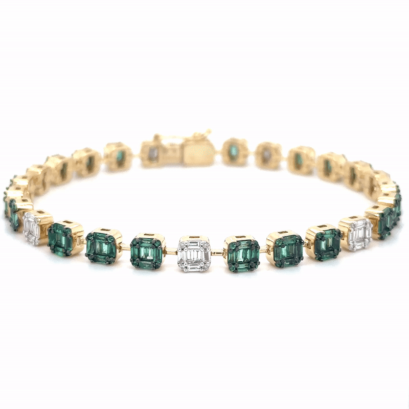 14K Yellow Gold Emerald & Diamonds Tennis Bracelet  3.64 TCW