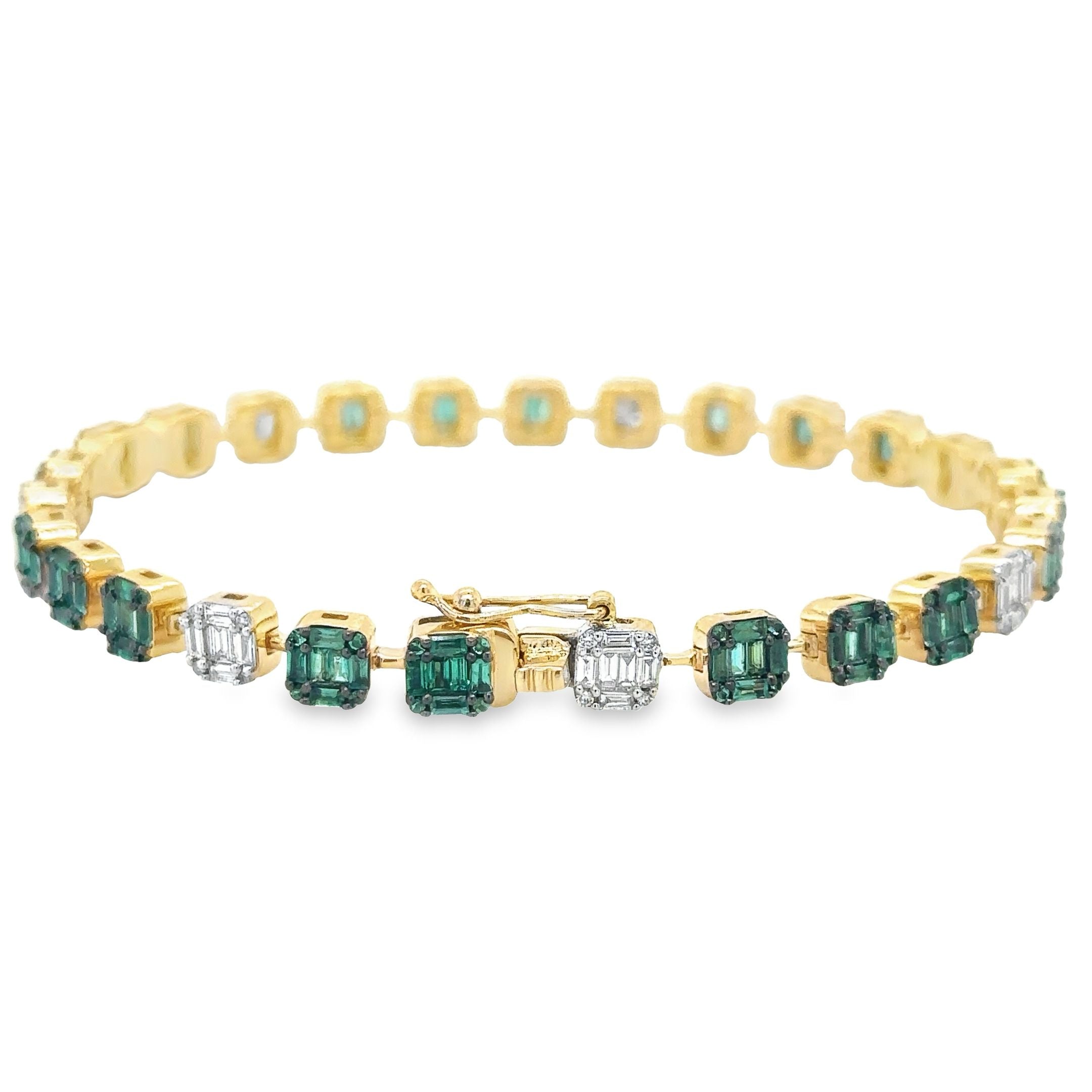 14K Yellow Gold Emerald & Diamonds Tennis Bracelet  3.64 TCW