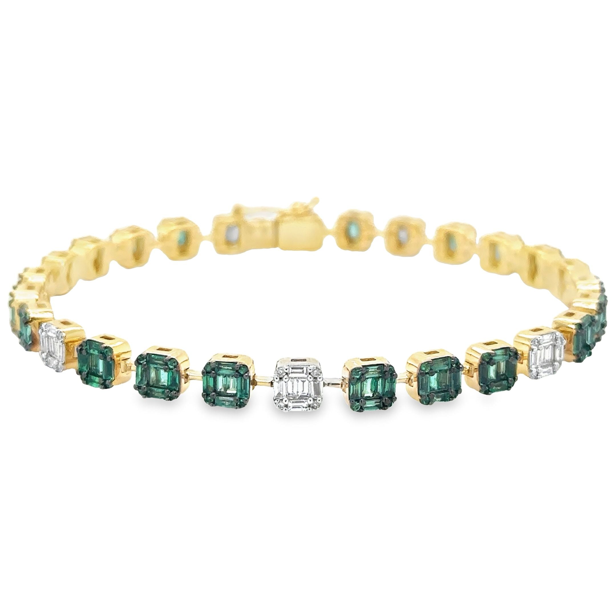 14K Yellow Gold Emerald & Diamonds Tennis Bracelet  3.64 TCW