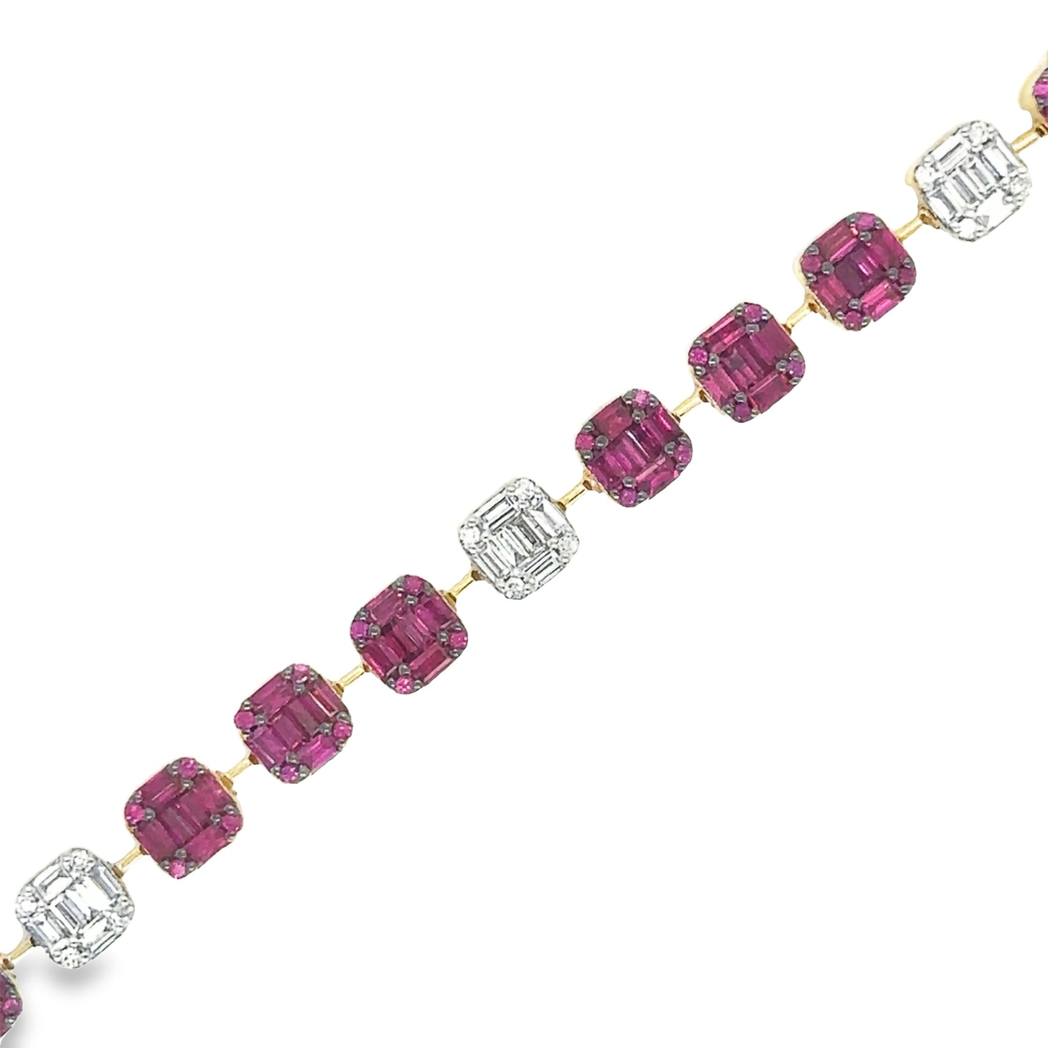 14K Yellow Gold Ruby & Diamonds Tennis Bracelet  4.29 TCW