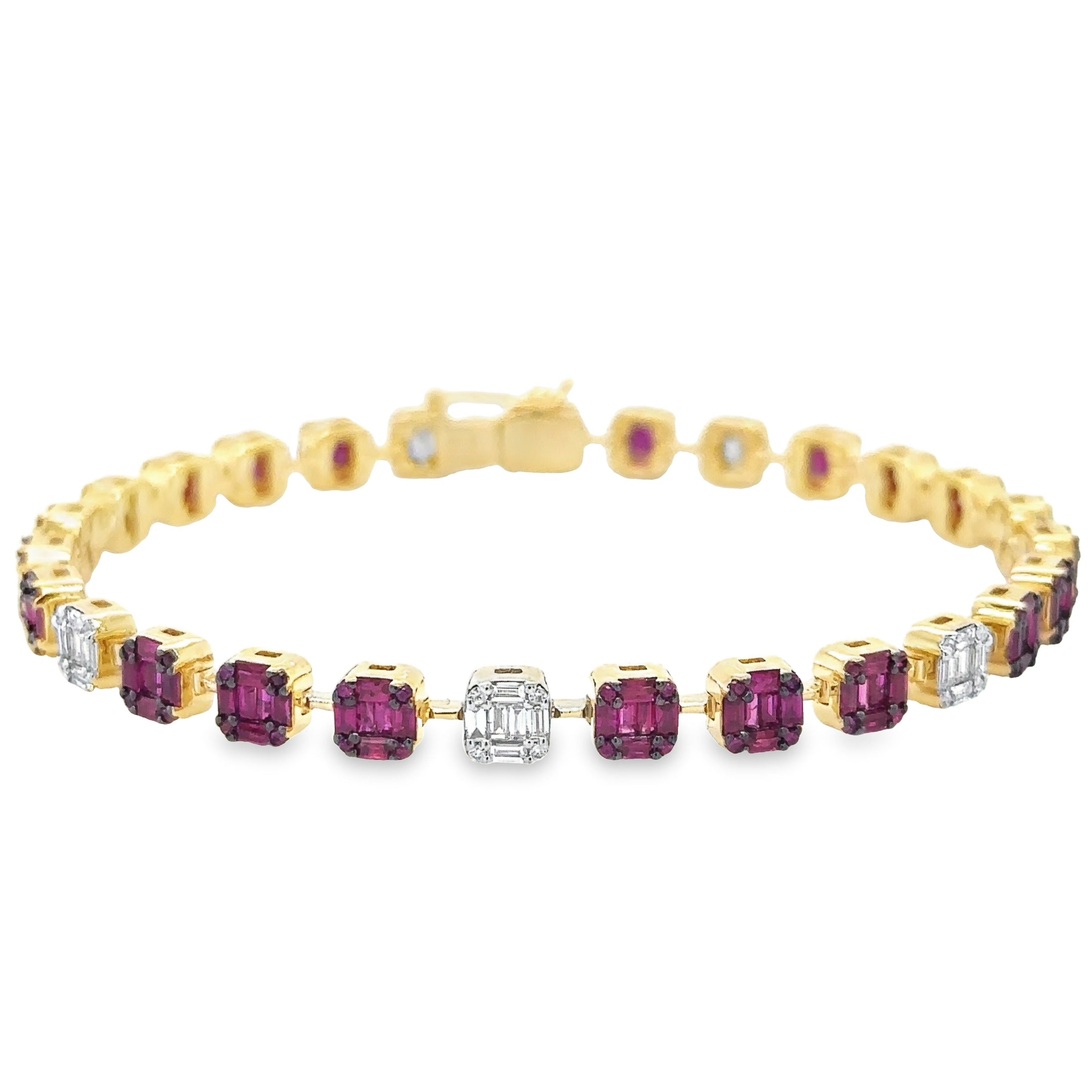 14K Yellow Gold Ruby & Diamonds Tennis Bracelet  4.29 TCW