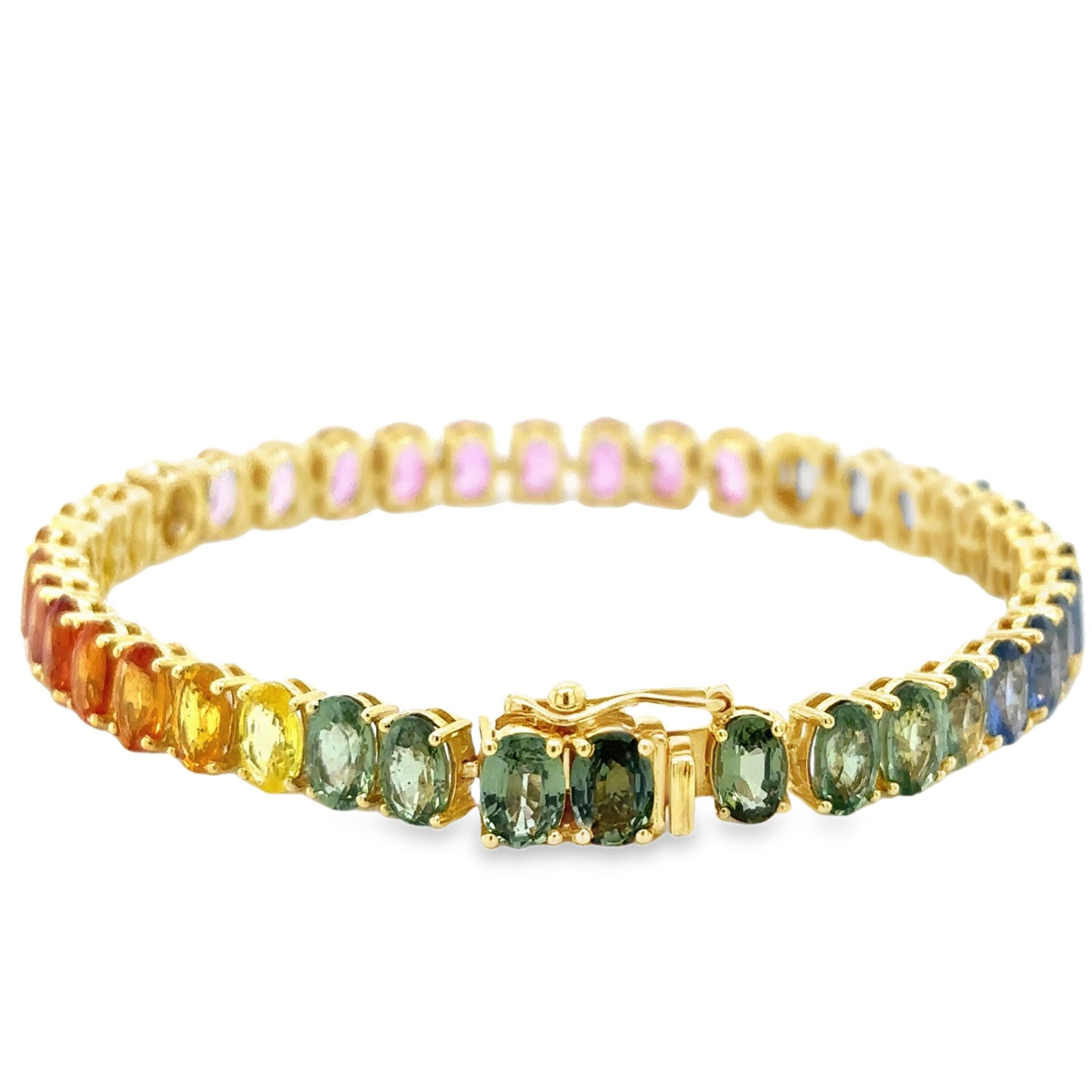 18K Yellow Gold Multi Sapphire & Diamond Tennis Bracelet  21.36 TCW