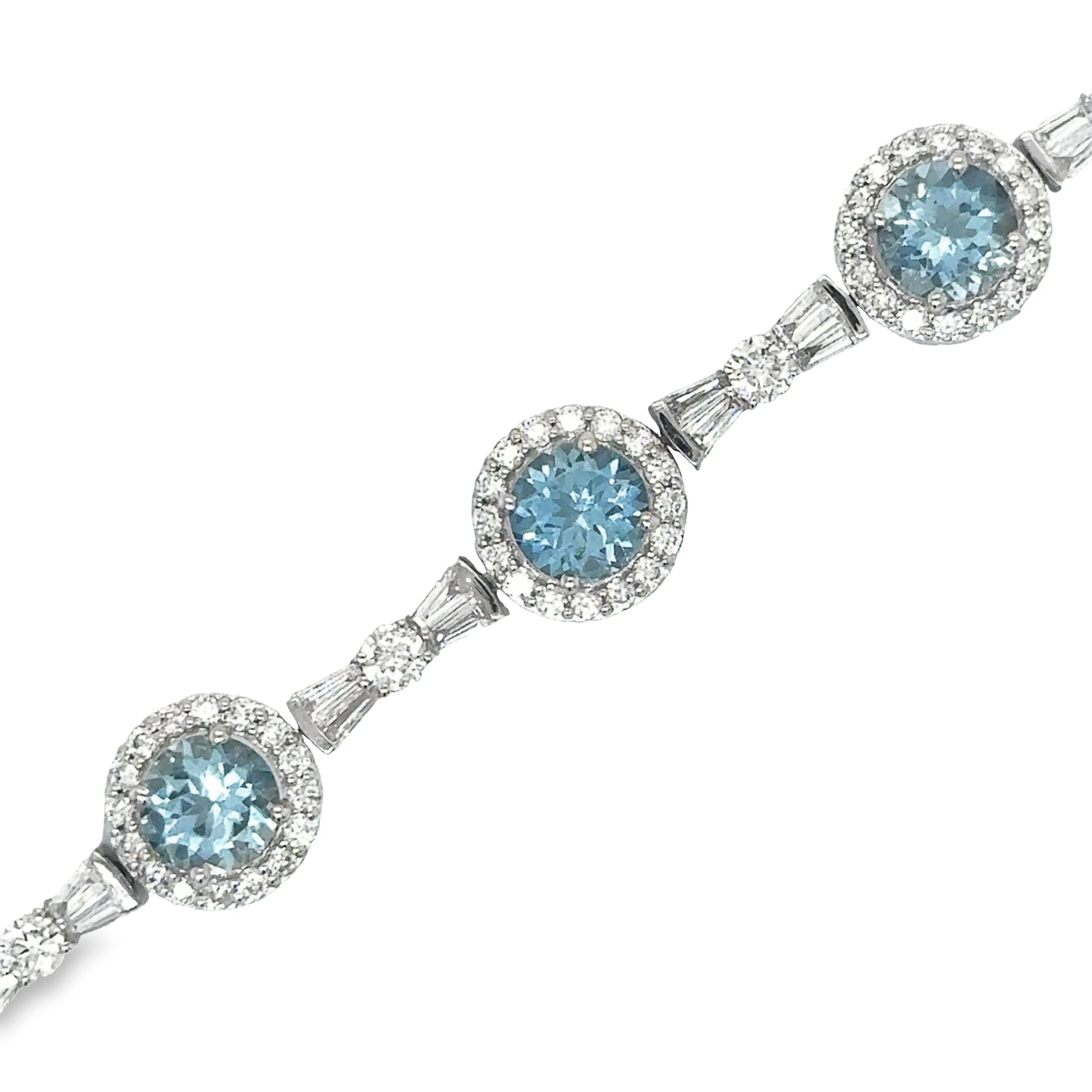 14K White Gold Aquamarine & Diamonds Tennis Bracelet 10.56 TCW