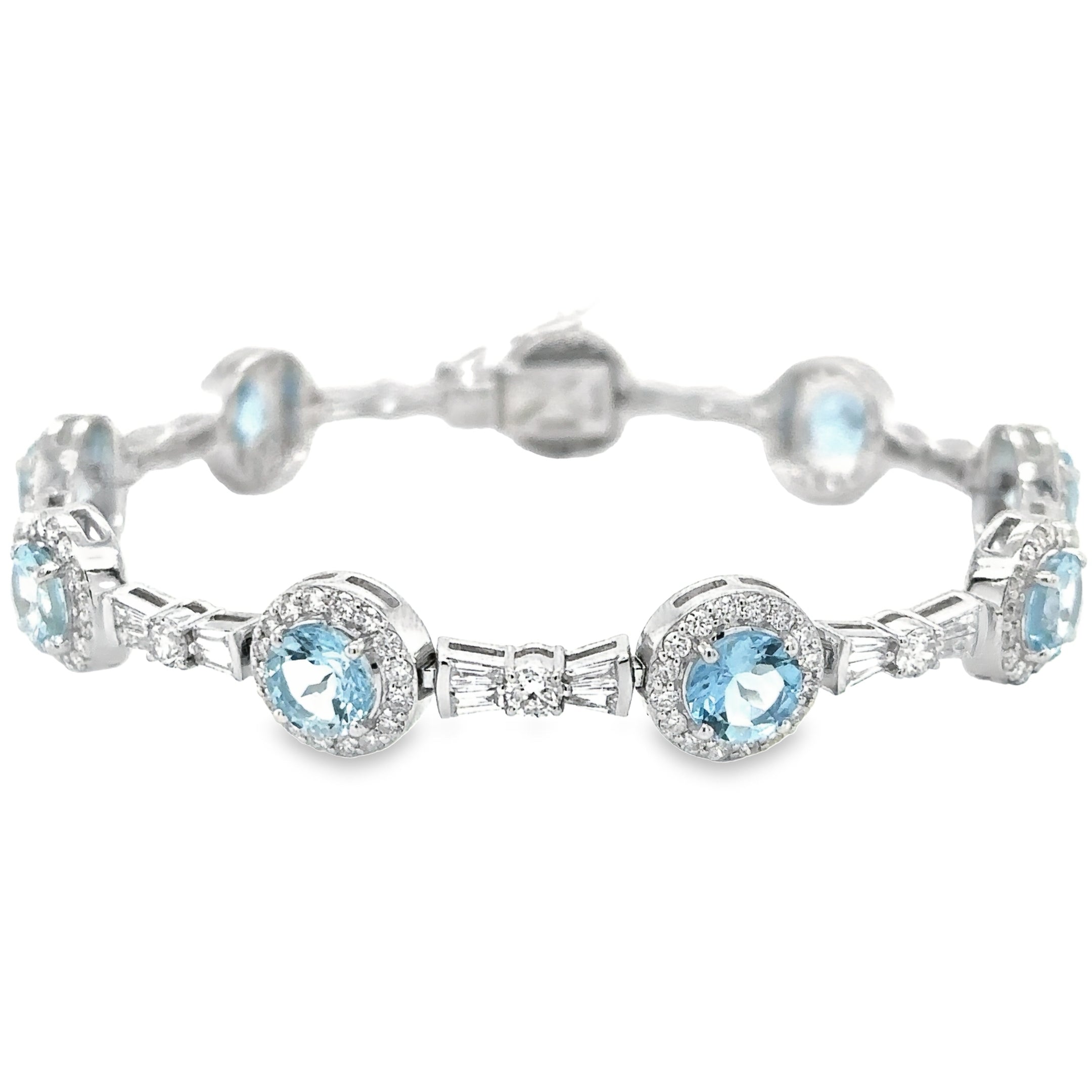 14K White Gold Aquamarine & Diamonds Tennis Bracelet 10.56 TCW