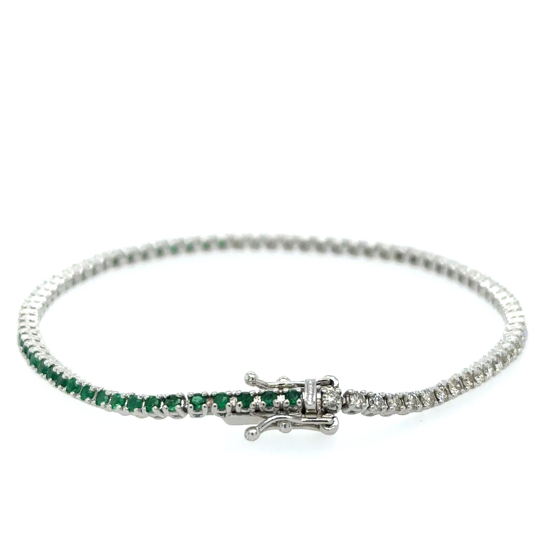 14K White Gold Diamonds Emerald Tennis Bracelet  1.54 TCW