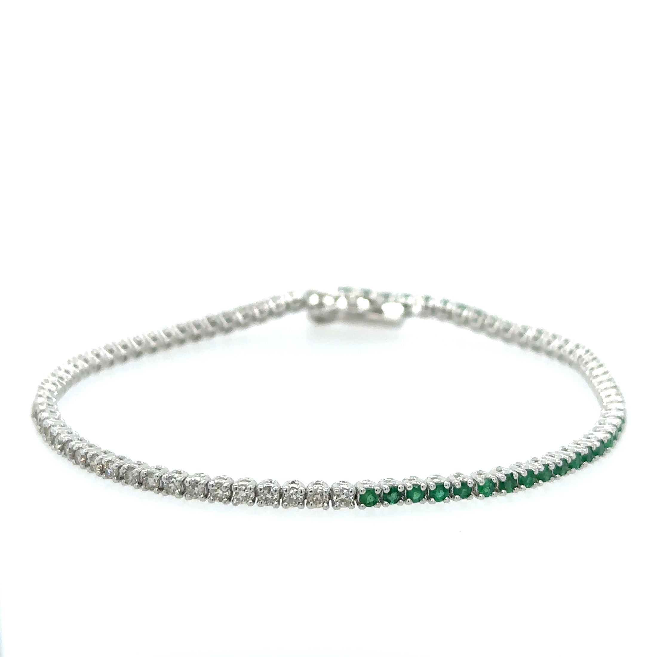 14K White Gold Diamonds Emerald Tennis Bracelet  1.54 TCW