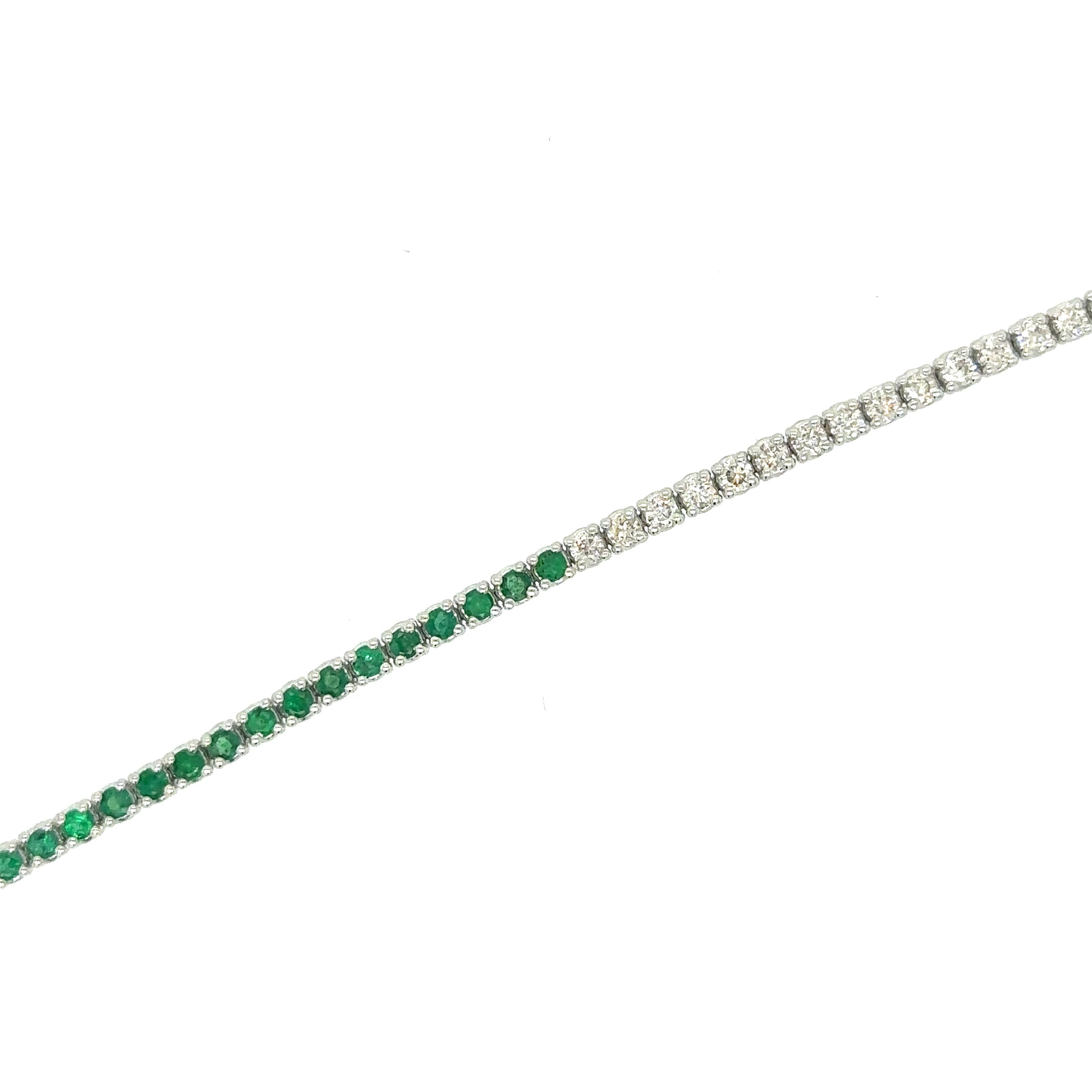 14K White Gold Diamonds Emerald Tennis Bracelet  1.54 TCW