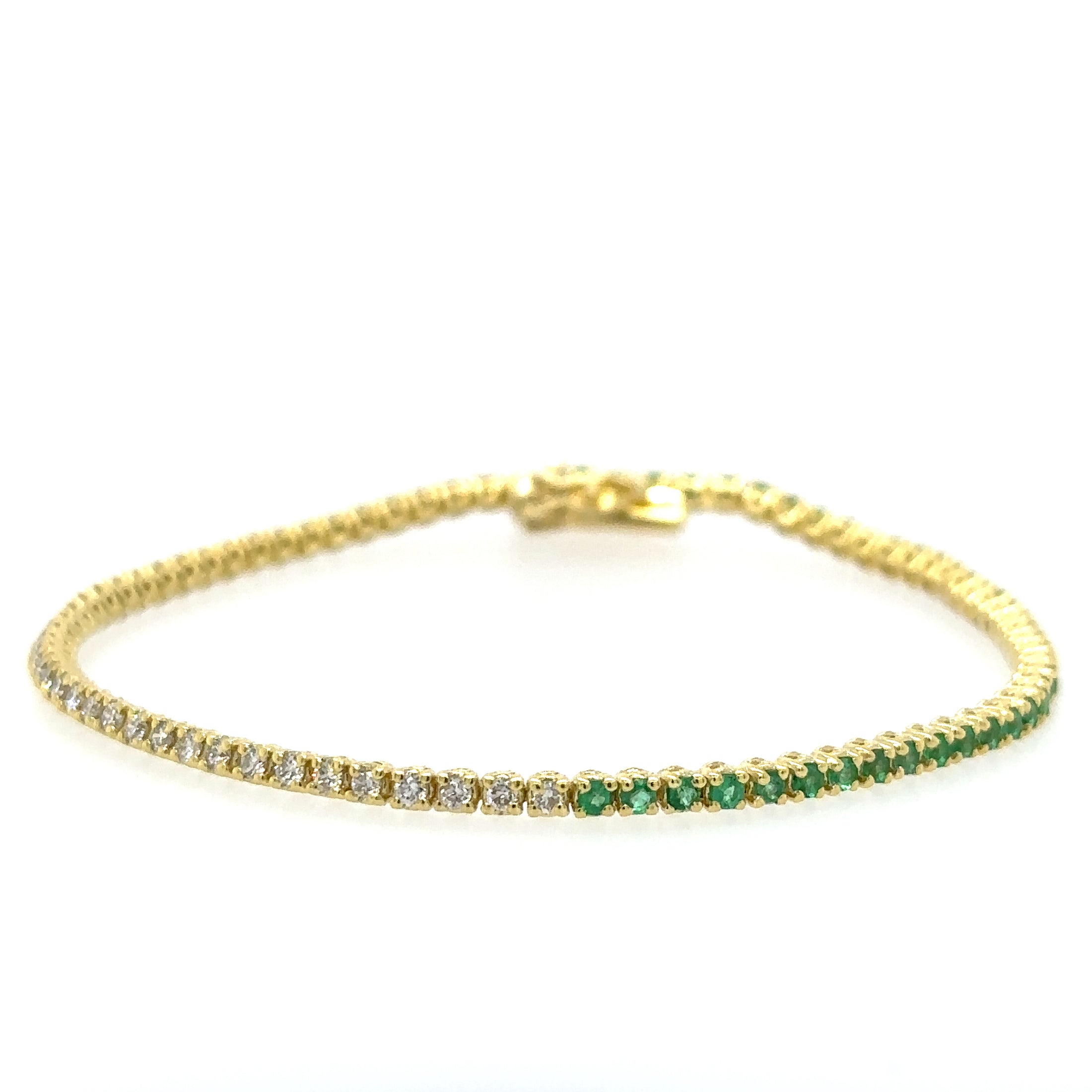 14K Yellow Gold Diamonds Emerald Tennis Bracelet  1.57 TCW