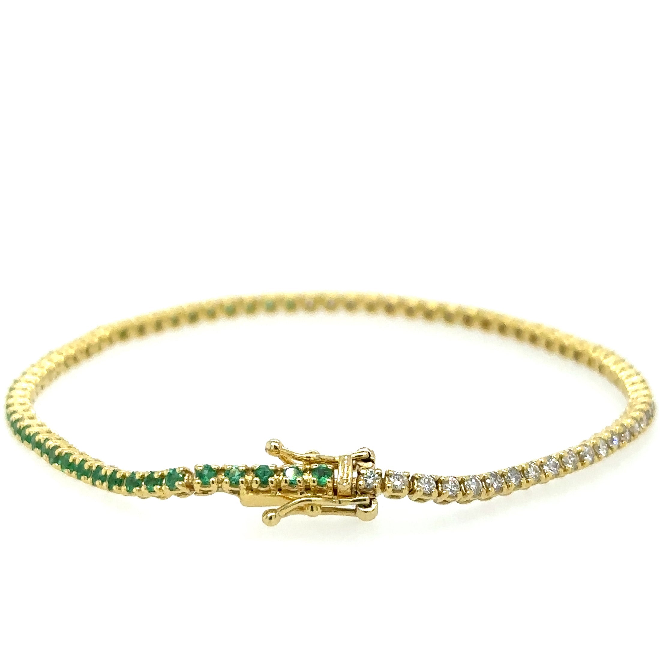 14K Yellow Gold Diamonds Emerald Tennis Bracelet  1.57 TCW